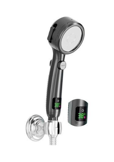 Su Tasarruflu Basınçlı Ayarlanabilir Led Dijital Sıcaklık Göstergeli Yüksek Basınçlı Duş Başlığı Siyah