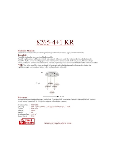 Eray Aydınlatma 8265-4+1 5li Krom Sarkıt Led Avize Krom