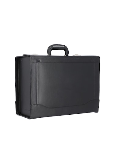 Alassio Deri Pilotenkoffer 45 Cm Laptop Bölmeli Evrak Çantası Siyah