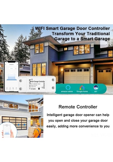 Pazly Beyaz Wifi Garaj Kapısı Açıcı Uzak Kumanda App Ses Kontrolü Alexa Google Home Uyumlu 100-240v Avrupa Standartı