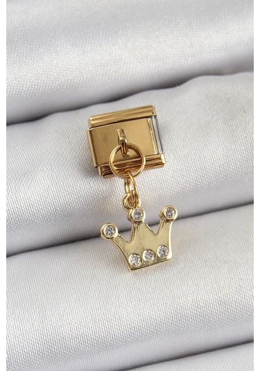 Zarif Kadın İçin Golden Çelik Sallantı Zirkonlu Kraliçe Tacı Bakla Bileklik Gri