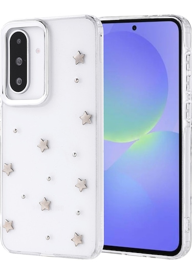 Toyigoo Galaxy Uyumlu A36 Kılıf Airbag Tasarımlı Simli Şeffaf Kutup Kapak - Yıldız Yıldız