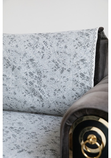 Mozaik Pamuklu Saçaklı Koltuk - Çekyat Örtüsü 170x220 - Gri Gri