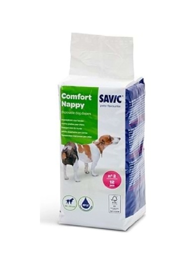Savic Comfort Nappy Size 2: Süper Emici, Tek Kullanımlık Köpek Bezi 34-44 Cm, 12 Adet