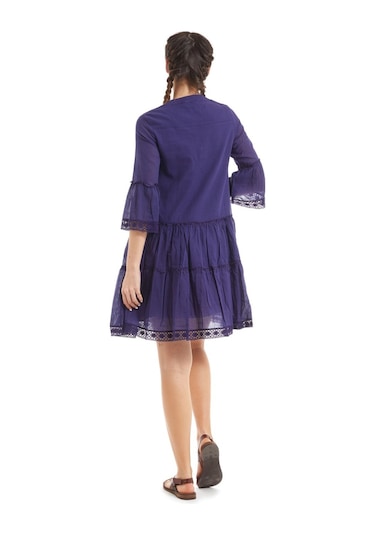 Kısa Kollu Mor Düğmeli Vual Yazlık Elbise