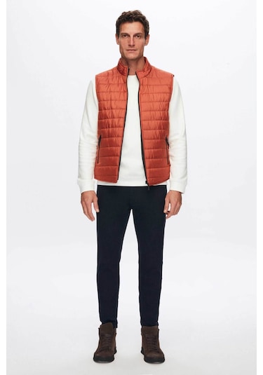 D's Damat Regular Fit Kiremit Dik Yaka Elyaf Dolgulu Mevsimlik Erkek Fermuarlı Yelek Mont 7HF07ORT42611