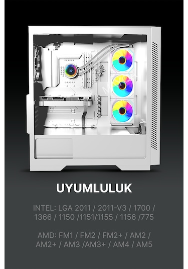 Gametech Hydra Beyaz Ahd360mm Isı Dereceli Argb Sıvı Soğutma