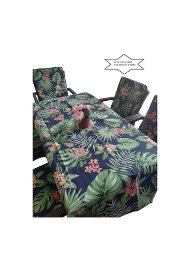 Sandalye Minderi Masa Örtüsü 120x180 4 Adet Minder Yeşil Yaprakli Kalin Duck Kumaş 4 Cm Sünger Yeşil