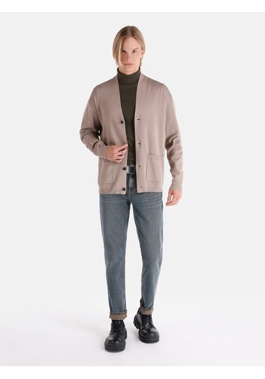 Colins Regular Fit Bej Erkek Hırka Cl1065216 Açık Kahverengi
