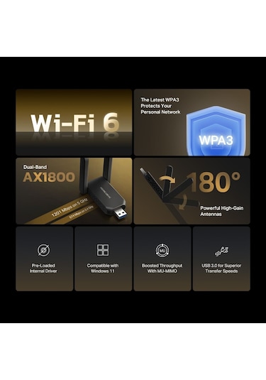 Tp-lınk Mercusys Ma72xh Ax1800 High Gain Wi-fi Usb Adapter