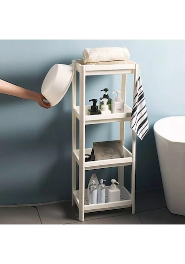 Omaş Household Product Beyaz Banyo Rafı, Organizer Raf, Çok Kullanışlı Raf Ünitesi