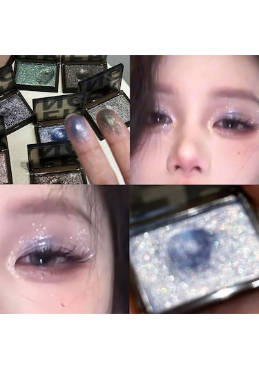 Köpüklü Glitter Mavi Göz Farı Paleti Fosforlu Siyah Gümüş Punk Dumanlı Göz Farı 04 3.2g 01