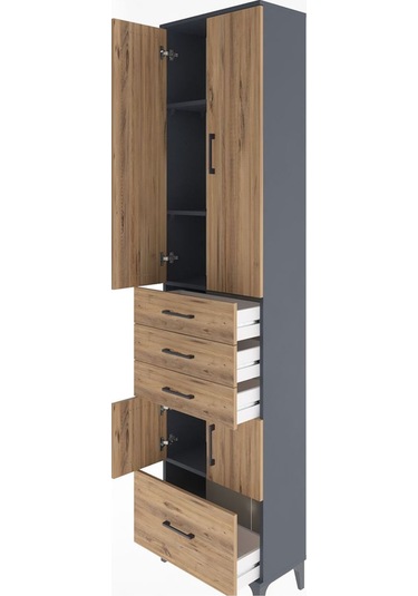 Arges Dolap 4 Raflı 4 Çekmeceli 4 Kapaklı 60x30x243 Antrasit-çam Antrasit