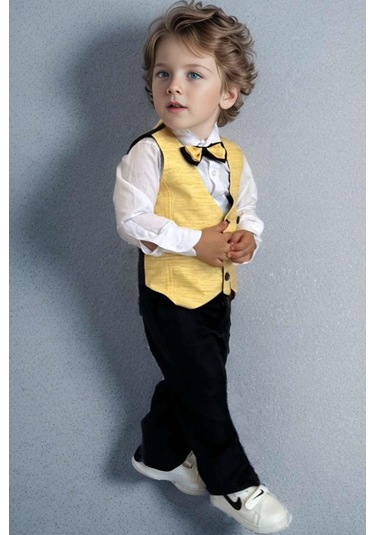 Riccotarz Erkek Bebek Takım Elbise Sarı Yelekli Alt Üst Takım 001