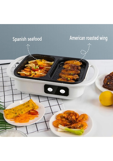 2'si 1 Arada Yapışmaz Shabu Tencere Ve Tava Çoklu Pişiriciler Beyaz