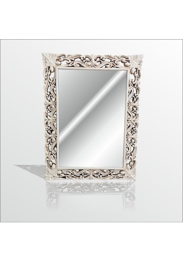 45X60Cm Eskitme Rustik İşlemeli Krem Boy Banyo Duvar Salon Aynası Krem