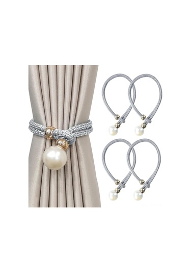 Tenfowee 4'lü Gri İmitasyon İnci Perde Bağları - Kaliteli Poliester Teller Ve 3.5 Cm Büyük İnci Toplarıyla Zengin Ev Dekoru