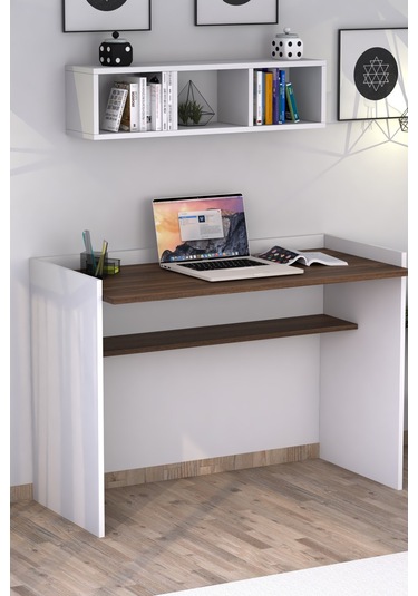 Sera Çalışma Masası Duvar Raflı Beyaz Ceviz Ceviz  -  Beyaz