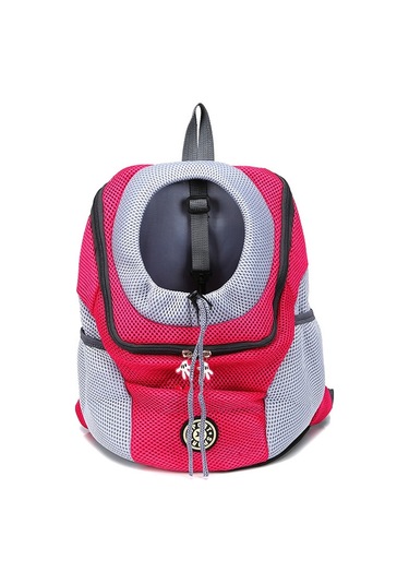 Açık Pet Köpek Taşıma Çantası Ön Çanta Çift Omuz Taşınabilir Seyahat Sırt Çantası Örgü Sırt Çantası Kafa, Boyut: L Gül Kırmızı