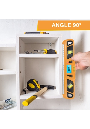 Hangfox Uzun Tip Seviye Aleti: Mıknatıs, Ters Görünüm, Seviye Kalibrasyonu, 0 /90 Alarm - Sarı Pil Dahil Değil