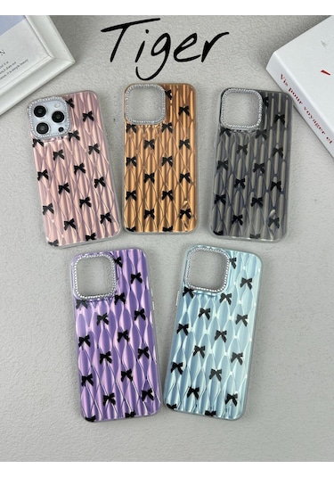 İphone 13 Uyumlu Fiyonk Desenli Sararmaz Sert Mika Premium Kalite Telefon Kılıfı Arka Kapak Siyah