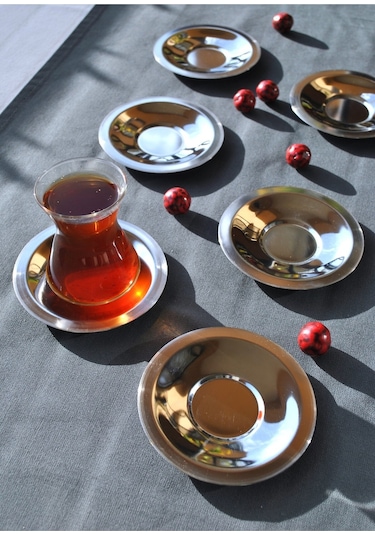 6'lı Paslanmaz Çelik Gümüş Çay Tabağı 10 Cm Çay Tabak Gümüş