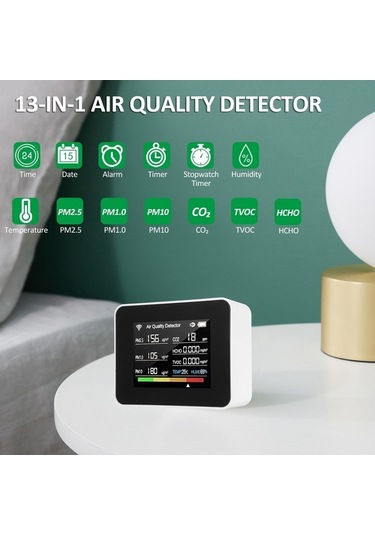 Ebitda Tuya Wi-fi Hava Kalitesi Ölçer 13'ü 1 Arada Beyaz Beyaz