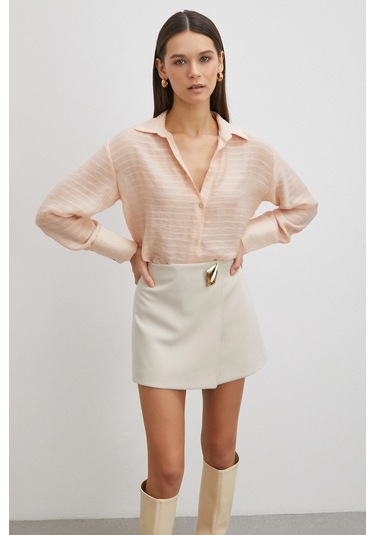 Kabartma Çizgili Gömlek Pudra Pudra