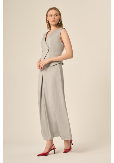 Ftz Women Kadın Yelek Etek Çizgili Takım Gri 31147 Gri