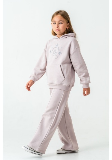 Kız Çocuk You Are The One Baskılı 3 İplik Kalın Kışlık Eşofman Takımı Ak4204 Lila