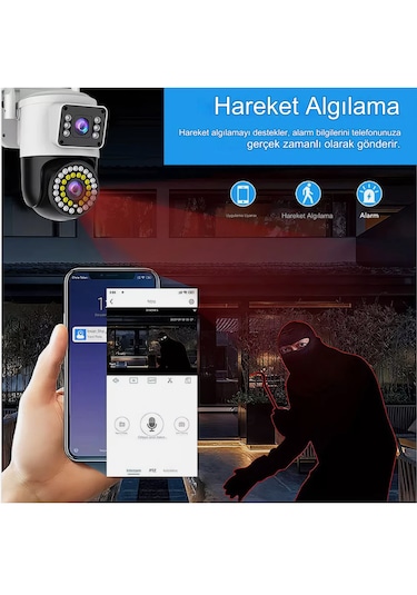 Açık Ptz 8mp 4k Wifi Gözetim Kamera İki Lens Çift Ekran Aı İzleme