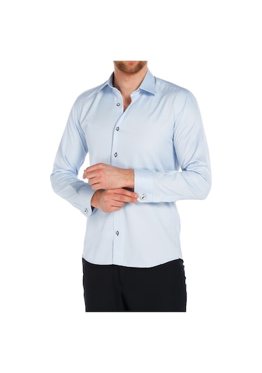 19 Renk * Micro Kumaş Kol Düğmeli Slim Fit Düz Renk Erkek Gömlek Beyaz