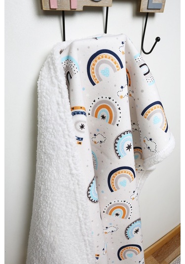 Fluffy Bebek Battaniyesi 80x100 Cm Gök Mavi Kundak Puset Çift Taraflı Koyun Tüyü Battaniye