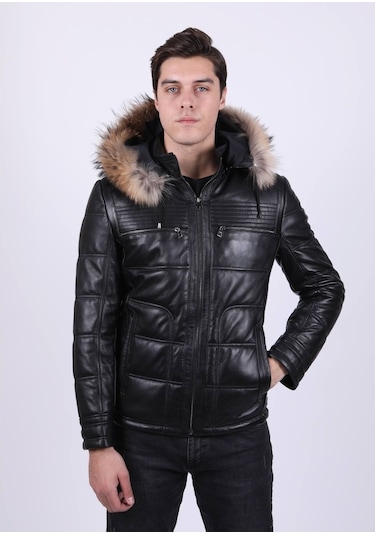 New Zaya Leather Erkek Şişme Deri Ceket Siyah