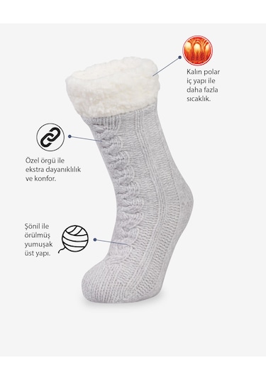 Bolero B48 Kadın Şönil İçi Polarlı Ev Çorabı Std. Gri