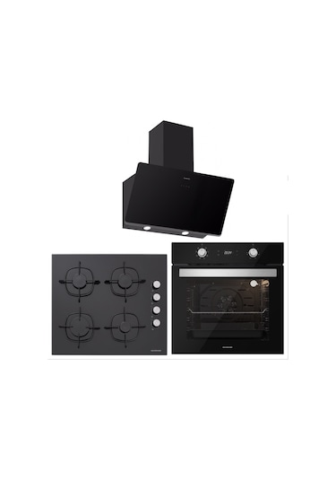 Silverline BO6504B01 - CS5335B01 - 3457 Soho 60 Siyah Cam Ankastre Set