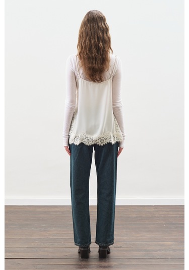 Dantel Şeritli Askılı Bluz Ekru Ekru