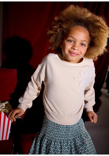 Mayoral Bej Kız Çocuk Pul Detaylı Sweatshirt 7421 Bej