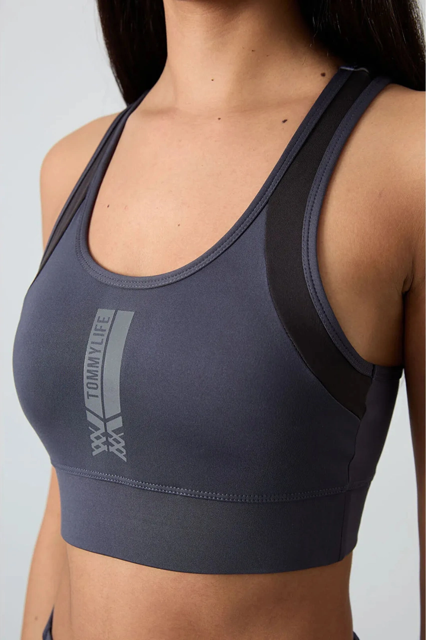 Tommy Life Antrasit Polyester Esnek Standart Fit Performans Kadın Tayt Takım 95332 Antrasit