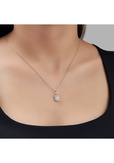 Monemel Kristal Taşlı Gümüş Baget Kolye Ve Küpe Set Altın Kaplama N0899set Gümüş - Rodyum