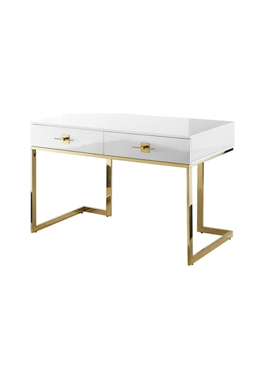 Rihanna Gold Metal Beyaz Çalışma Masası