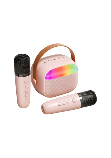 Ranyeek K30 Pembe Bluetooth 5.0 Hoparlör - Dış Mekan Taşınabilir, 6w Ses, İki Mikrofonlu Karaoke, Renkli Işık Efekti, 1200mah Pil