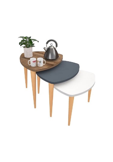 Flora ROLL  Sehpa Ahşap Ayaklı Üçlü Zigon