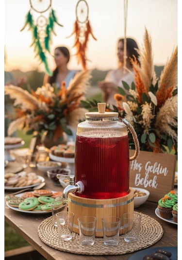 Bambum Melo - Bambu Kapak Ve Ahşap Standlı Cam Sebil 3l