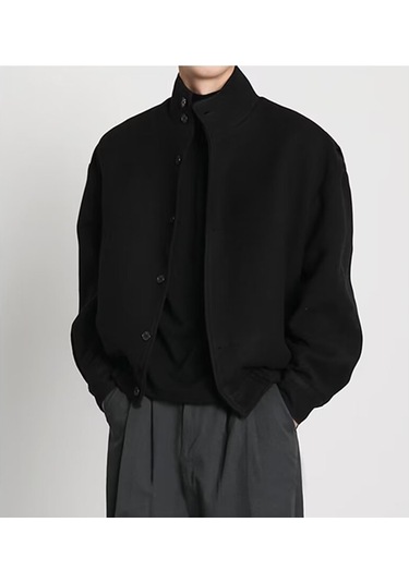 Erkek Sonbahar Ve Kış Dik Yaka Günlük Ceket Siyah