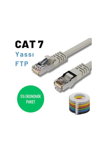 5 Adet 3 Metre, Beyaz Cat7 Yassı Ftp Ethernet Network İnternet Kablosu