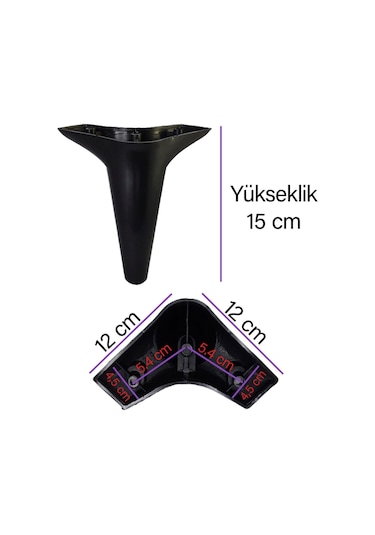 Zelve 6'lı Set Mobilya Tv Ünitesi Çekyat Koltuk Kanepe Ayarlı M8 Destek Ayağı 15 Cm Siyah Baza Ayak