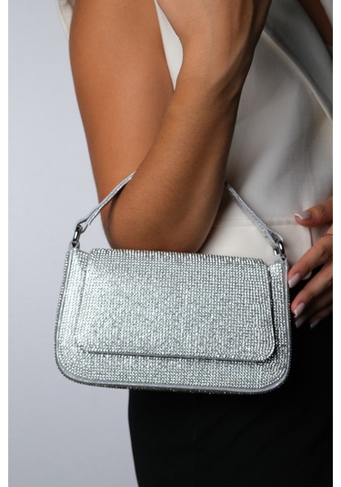 Vial Gümüş Taşlı Kadın Abiye Çanta Gümüş