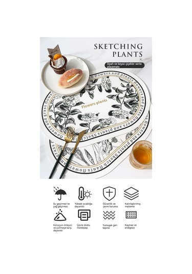 Siyah Beyaz Desen Oval Deri Masa Kase Mat Bardak Altlığı 004 Beyaz - Siyah