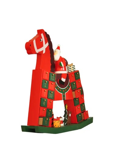 Ahşap Yılbaşı Süpriz Takvimi - Atlı Noel Baba Standart